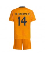 Real Madrid Aurelien Tchouameni #14 Bortedraktsett Barn 2024-25 Korte ermer (+ bukser)